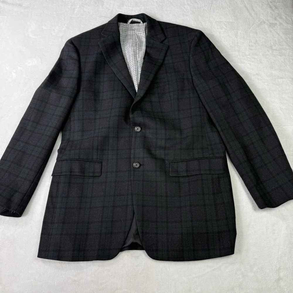 Lauren Ralph Lauren Blazer Mens 40L Blue Green Plaid Wool Sport Coat Glen Check‎